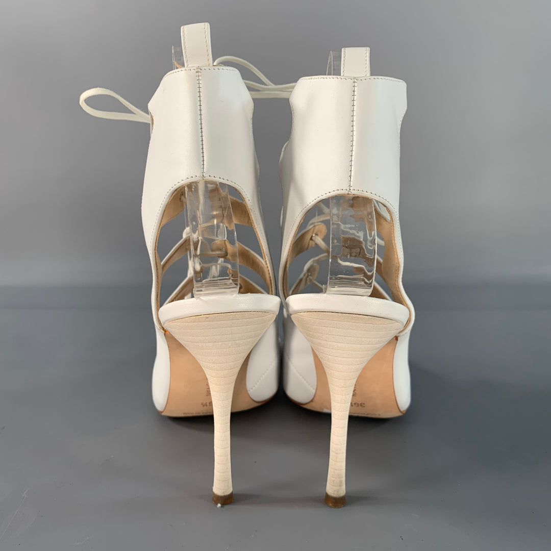 MANOLO BLAHNIK Size 6.5 White Leather Laced Pumps