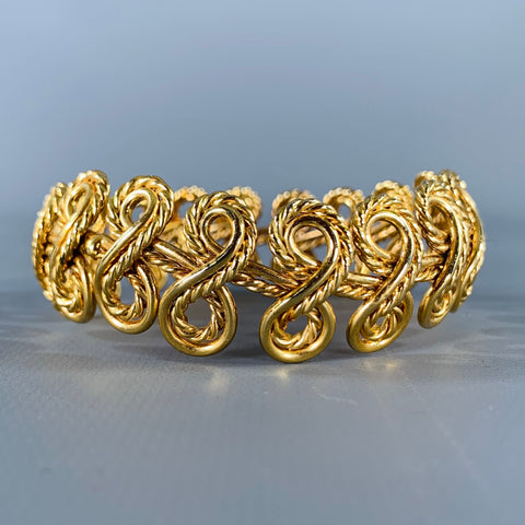 Bracelet manchette VINTAGE en métal tissé doré