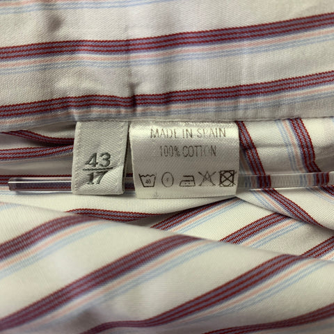 ERMENEGILDO ZEGNA Size XL White Purple Blue Stripe Cotton Pointed Collar Long Sleeve Shirt