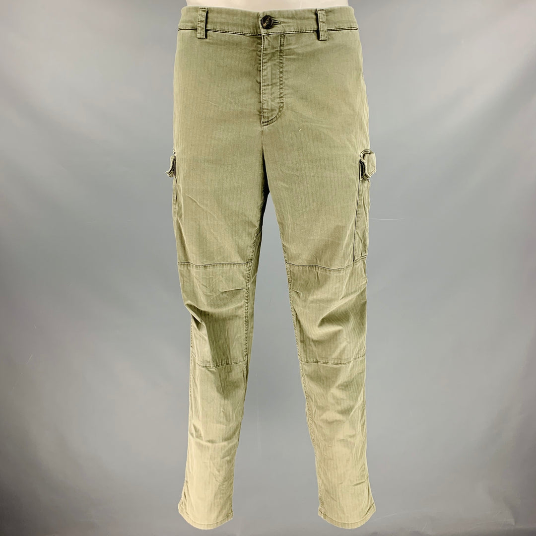 BRUNELLO CUCINELLI Size 36 Green Olive Stripe Cotton Blend Casual Pants