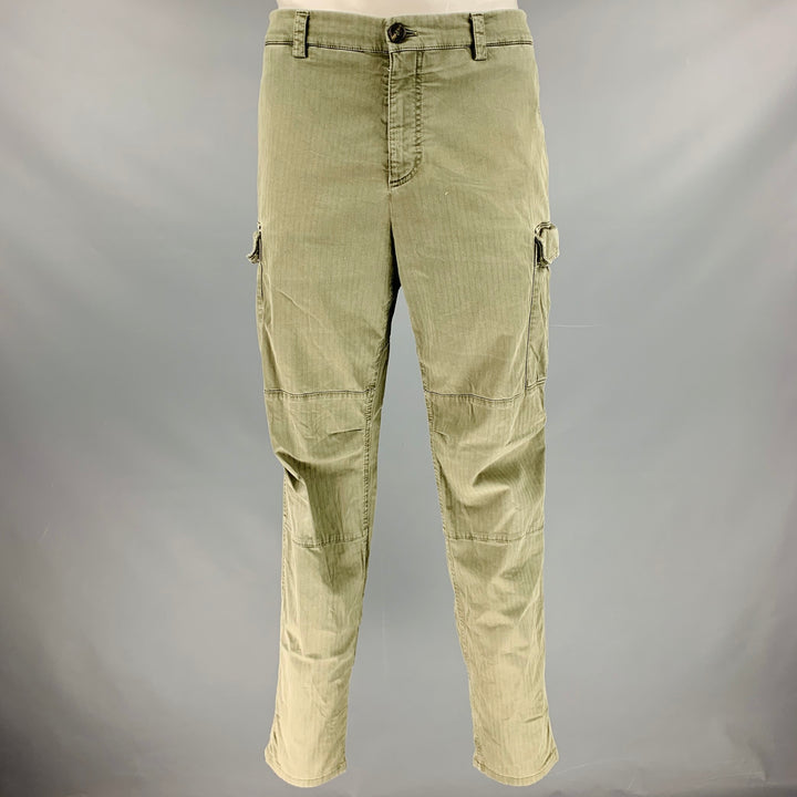 BRUNELLO CUCINELLI Talla 36 Pantalones casuales de mezcla de algodón a rayas verde oliva