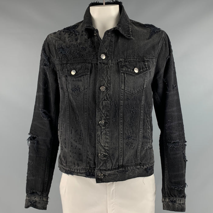 AMIRI Taille XL Veste camionneur en coton en détresse gris noir