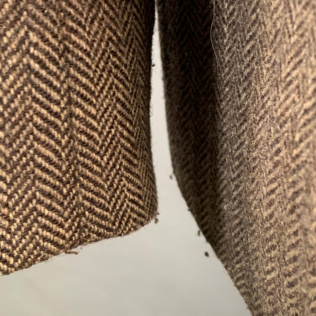 MENK Size S Brown Herringbone Wool Blend Zip Up Jacket