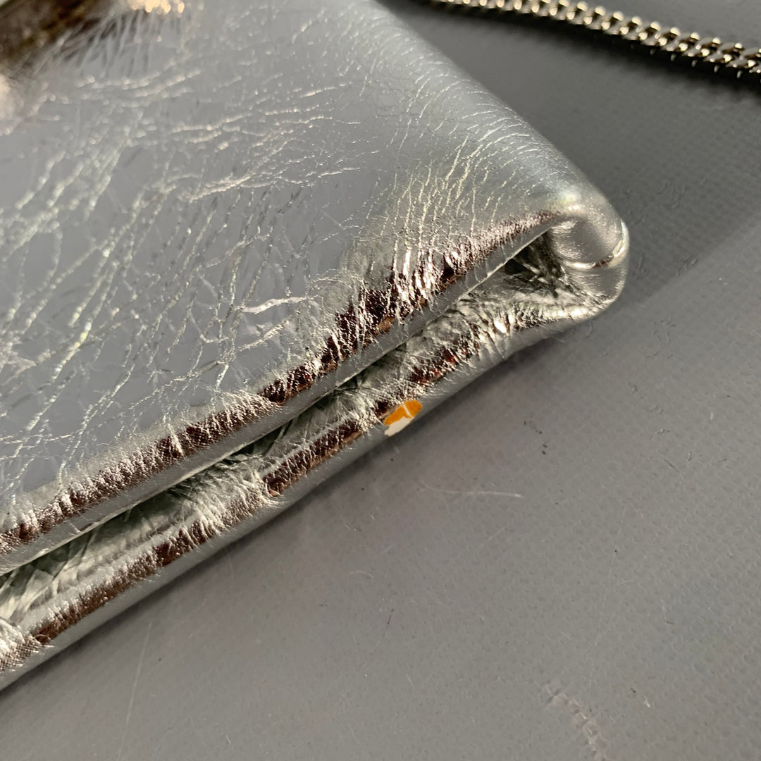 ROGER VIVIER Metallic Silver Textured Leather Clutch Handbag