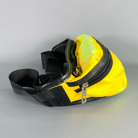 KENZO Yellow Black Logo Nylon Leather Double Zipper Belt Bag