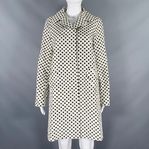 MAX MARA Size 6 White Black Polyester Polka Dot Buttoned Coat