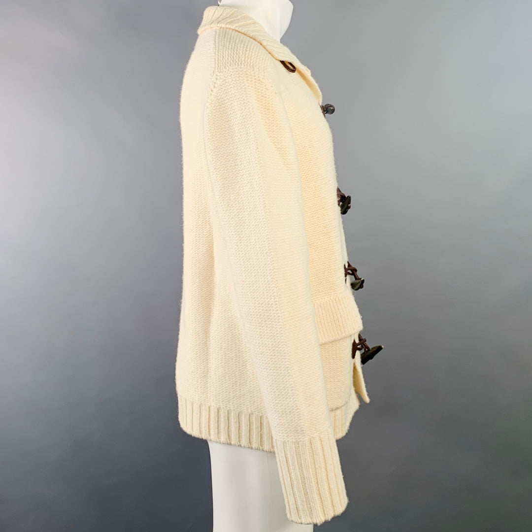 BURBERRY LONDON Size M Cream Brown Knit Merino Wool Toggle Closure Cardigan