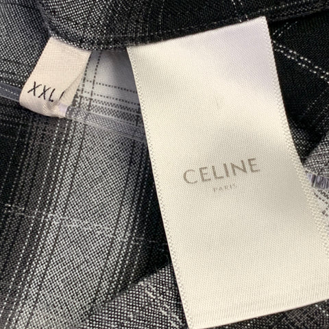CELINE Size XXL Black White Plaid Viscose Cotton Button Down Long Sleeve Shirt