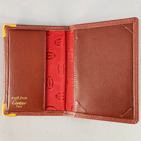 CARTIER Burgundy Gold Leather Bifold Card Case