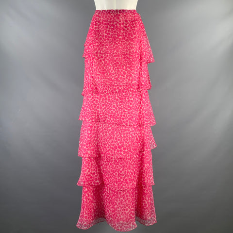 OSCAR DE LA RENTA Size 8 Pink White Dots Ruffle Long Skirt