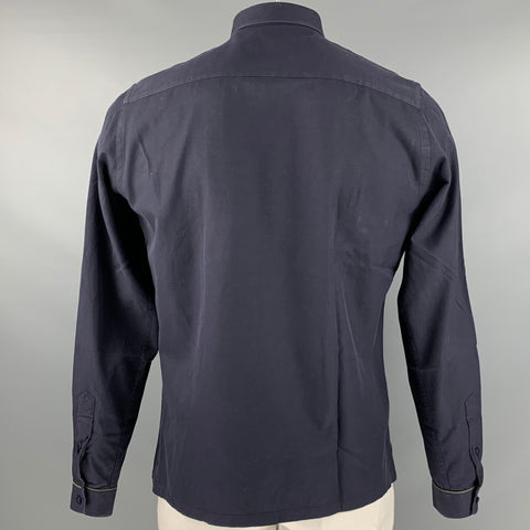 L.Y ADAMS Size L Navy Green Contrast Trim Cotton Long Sleeve Shirt