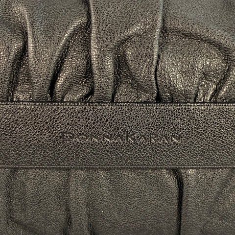 DONNA KARAN Black Silver Leather Shoulder Handbag
