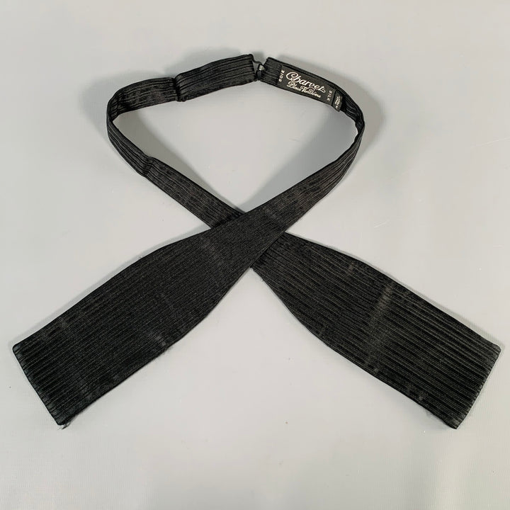 CHARVET Black Textured Stripe Silk Bow Tie