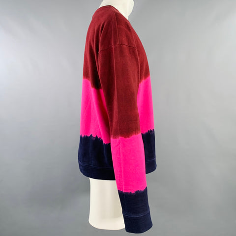 THE ELDER STATESMAN Sweatshirt en coton color block bordeaux, rose et marine Taille M