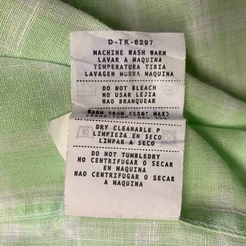 ERMENEGILDO ZEGNA Size L Green White Plaid Linen Button Up Short Sleeve Shirt