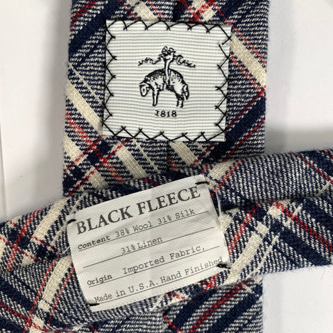 BLACK FLEECE Navy Cream & Red Plaid Wool silk linen Tie