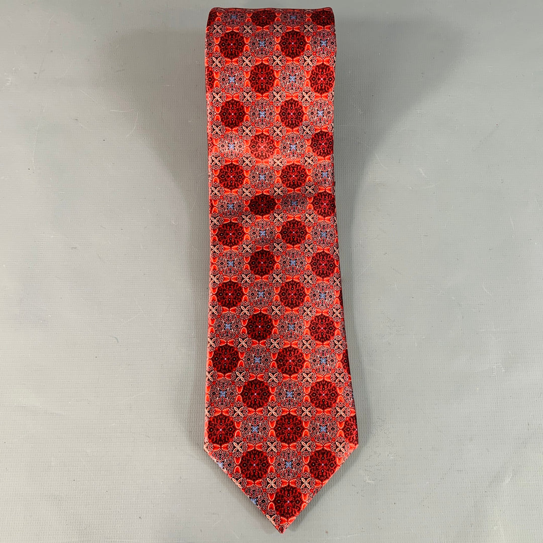 ERMENEGILDO ZEGNA Red Black Abstract Floral Silk Tie