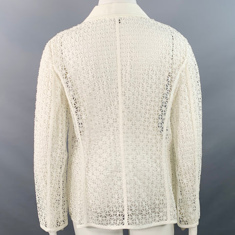 ESCADA Taille XL Veste/Blazer en maille géométrique de mélange de coton blanc