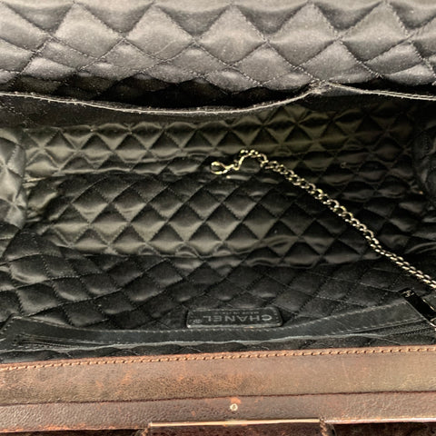 CHANEL Perfect Day FW 2007 Brown Gunmetal Quilted Calfskin Top Handles Handbag