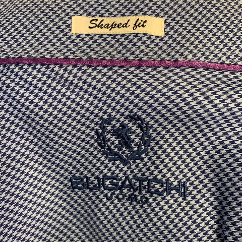 BUGATCHI UOMO Size XL Blue Navy Stripe Cotton Spread Collar Long Sleeve Shirt