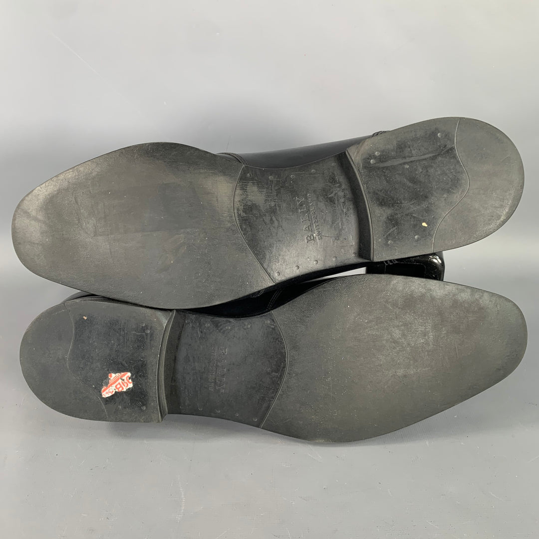 BALLY Size 12 Lavoli Black Silver Leather Buckle Loafers