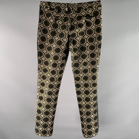 MR TURK Size 30 Black Gold Tan Geometric Polyester Blend Tuxedo Dress Pants