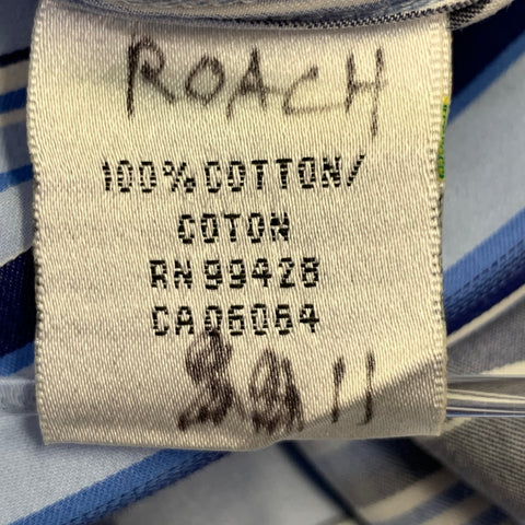 BUGATCHI UOMO Size XL Blue Navy Stripe Cotton Spread Collar Long Sleeve Shirt