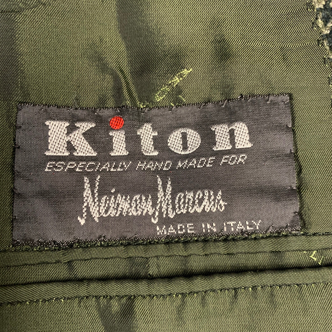 KITON Size 48 Regular Green Sage Houndstooth Cashmere Silk Notch Lapel Sport Coat