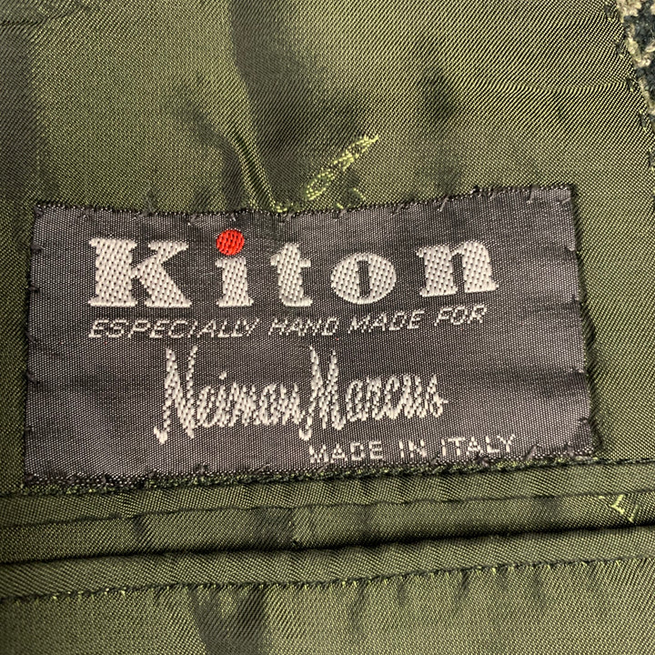 KITON Size 48 Regular Green Sage Houndstooth Cashmere Silk Notch Lapel Sport Coat