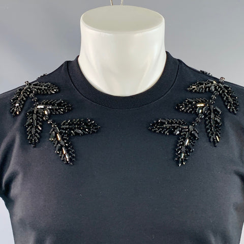 BURBERRY Size XXXS Black Crystal Embellishment Cotton Crew Neck T-shirt