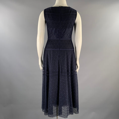 TALBOT RUNHOF Size 12 Navy Cotton Blend Scoop Neck Mid-Calf Dress