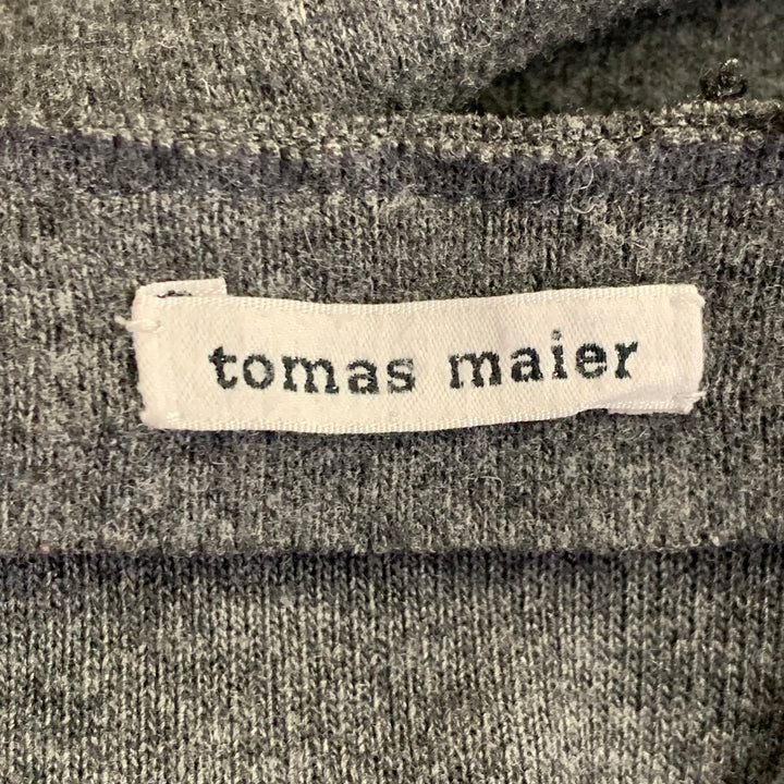 TOMAS MAIER Size 4 Grey Slate Wool Blend Ruffle Knee Length V-Neck Dress