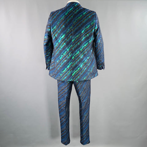 DOLCE & GABBANA Size 44 Black Green Blue Jacquard Polyester Suit
