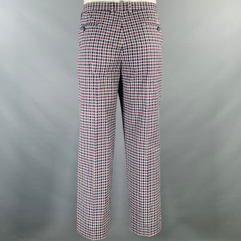 ETRO Size 36 Purple Navy White Checkered Cotton Blend Zip Fly Dress Pants