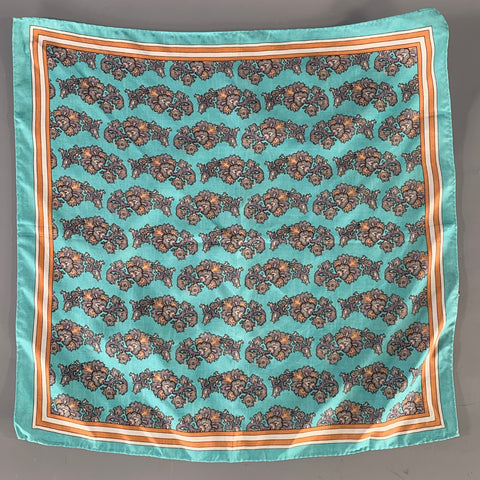 NO BRAND Teal Orange Paisley Silk Pocket Square