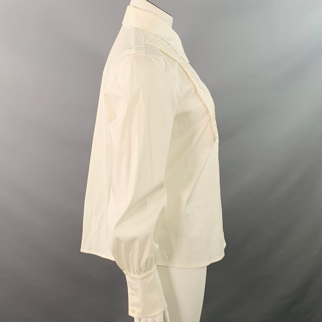 ESCADA Size XL Cream Cotton Blend Pleated Bib Button Up Shirt