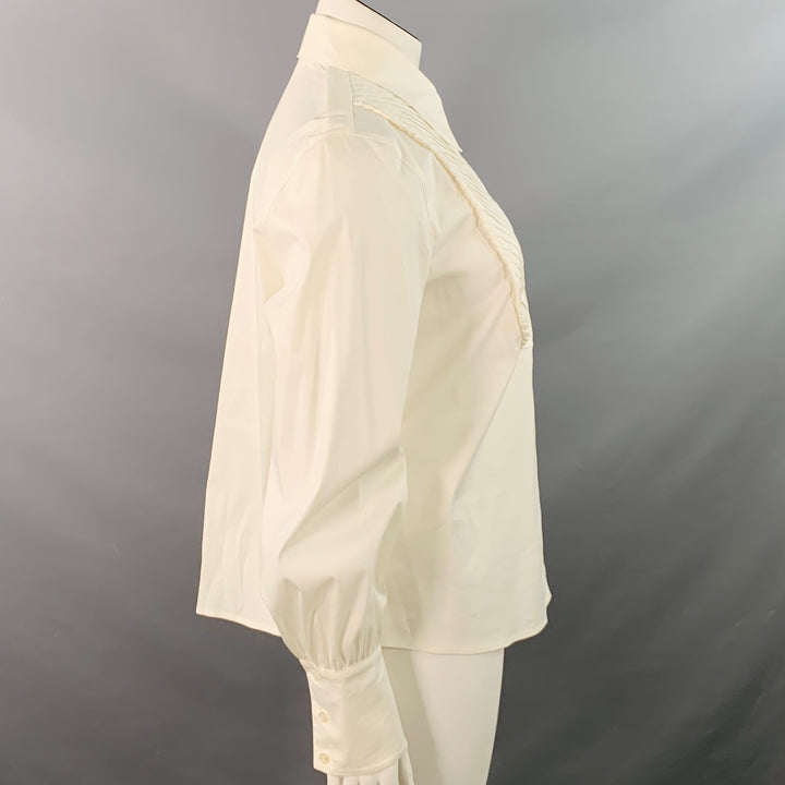 ESCADA Size XL Cream Cotton Blend Pleated Bib Button Up Shirt