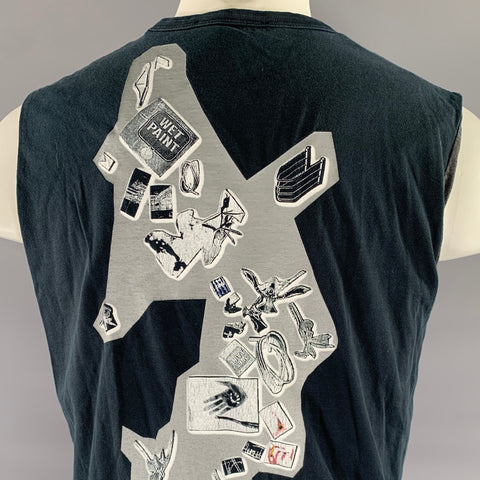 RAF by RAF SIMONS Size S Navy White Graphic Cotton Lined Tank Top
