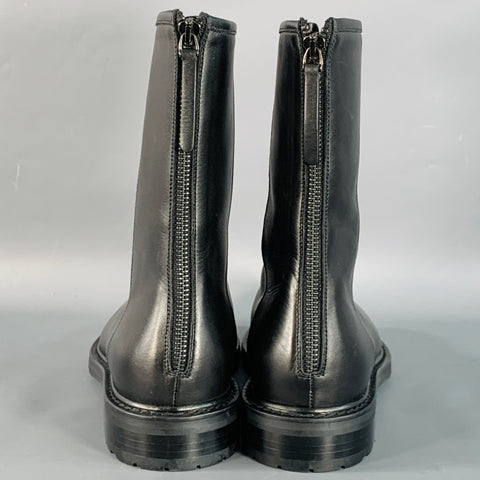 LEGRES Size 8 Black Leather Lace-Up Zipper Boots