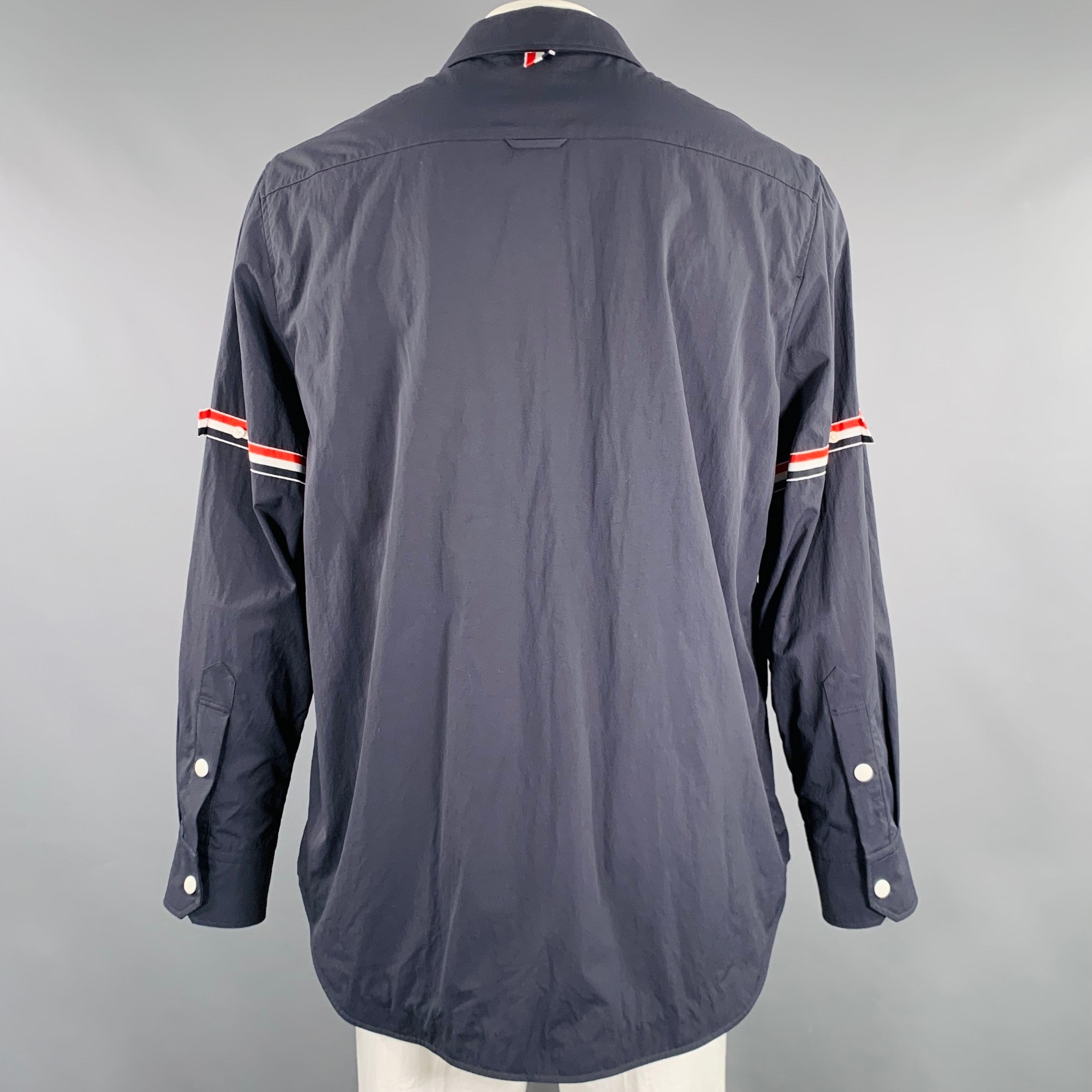 THOM BROWNE Size XXL Navy Nylon Long Sleeve Shirt Jacket
