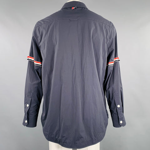 THOM BROWNE Size XXL Navy Nylon Long Sleeve Shirt Jacket