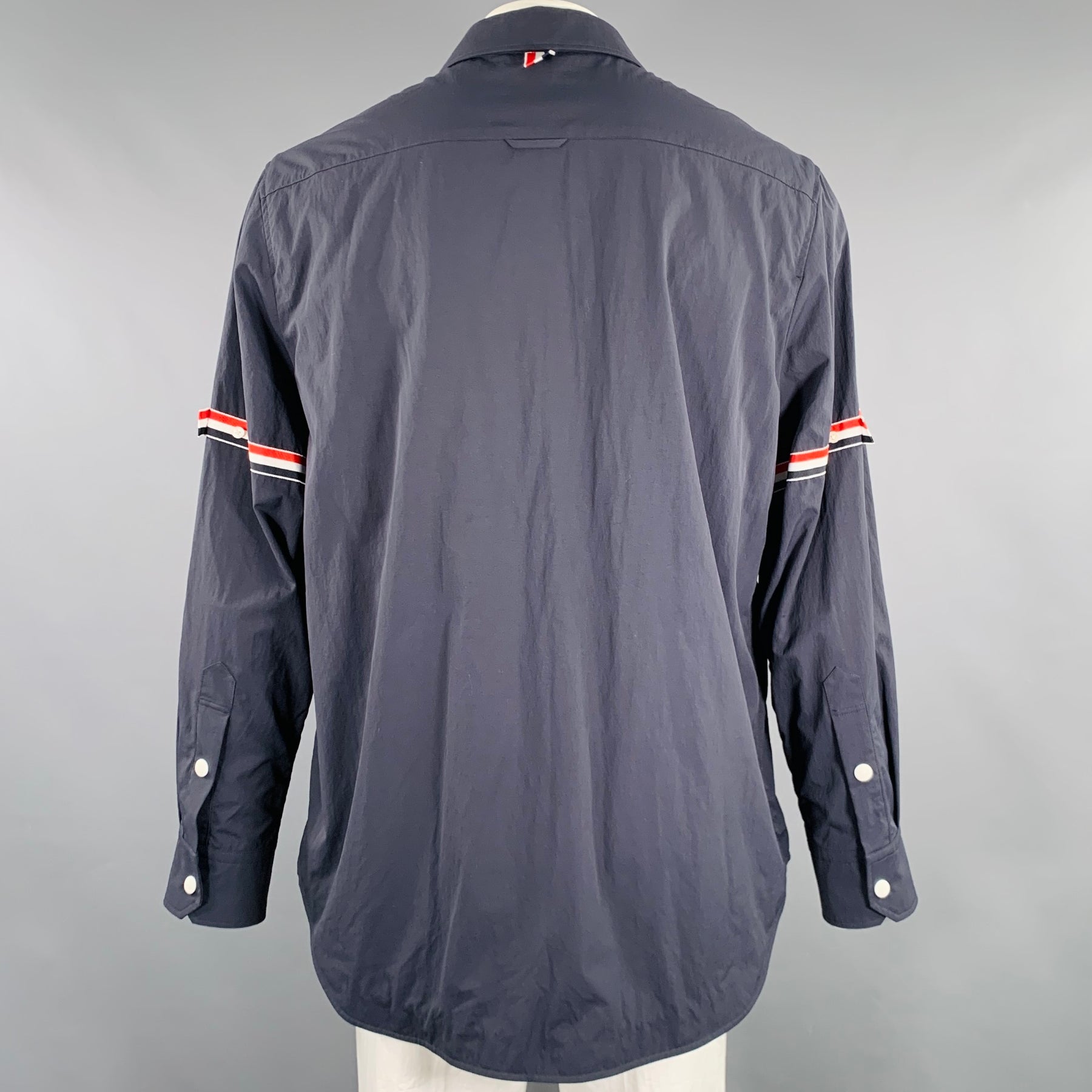 THOM BROWNE Size XXL Navy Nylon Long Sleeve Shirt Jacket THOM BROWNE Size XXL Navy Nylon Long Sleeve Shirt Jacket