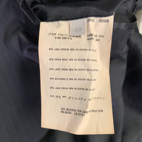 MIU MIU Size 38 Black Blue Pinstripe Virgin Wool Blend Notch Lapel Suit