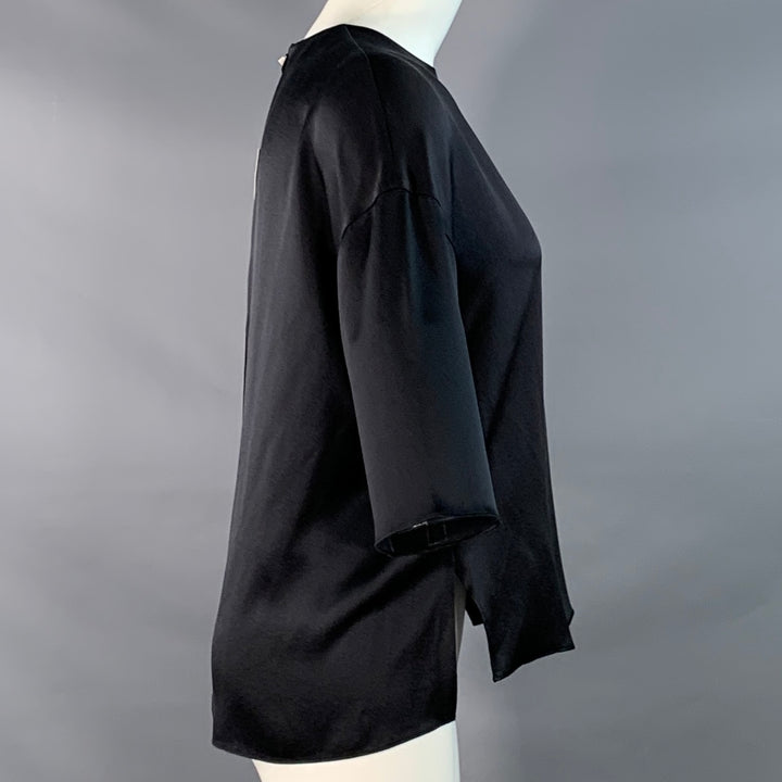 VINCE Size XS Black Silk Satin Short Sleeve Crew Neck Casual Top