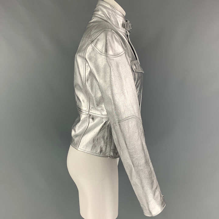RALPH LAUREN Black Label Size M Silver Leather Metallic Lambskin Jacket