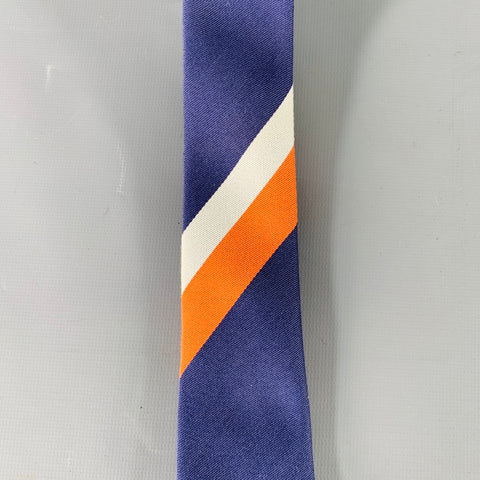 Cravate fine GUCCI en soie rayée grise, marine et orange