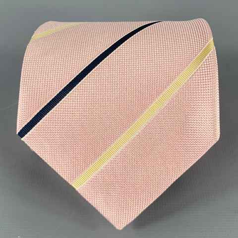 ERMENEGILDO ZEGNA Pink Navy Cream Diagonal Stripe Silk Cotton Tie