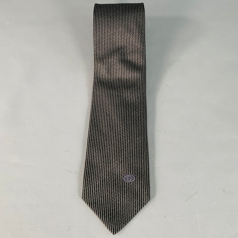 GUCCI Black Grey Stripe Silk Tie