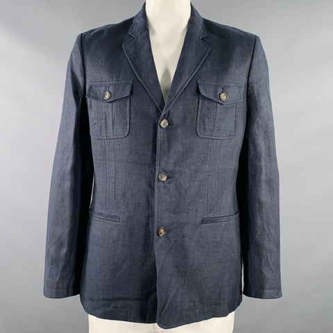 Veste à revers crantés en chanvre et lin ELIE TAHARI Taille 42 Redford Navy