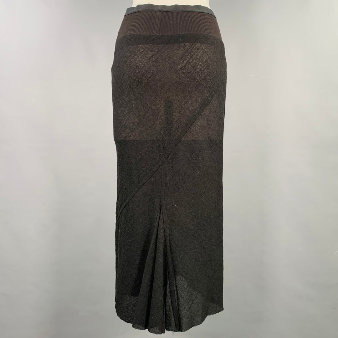RICK OWENS Size 6 Black Wool Blend Raw Edge Midi Skirt